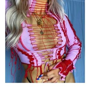 Vibrant Pink and Red Women's Crop Top